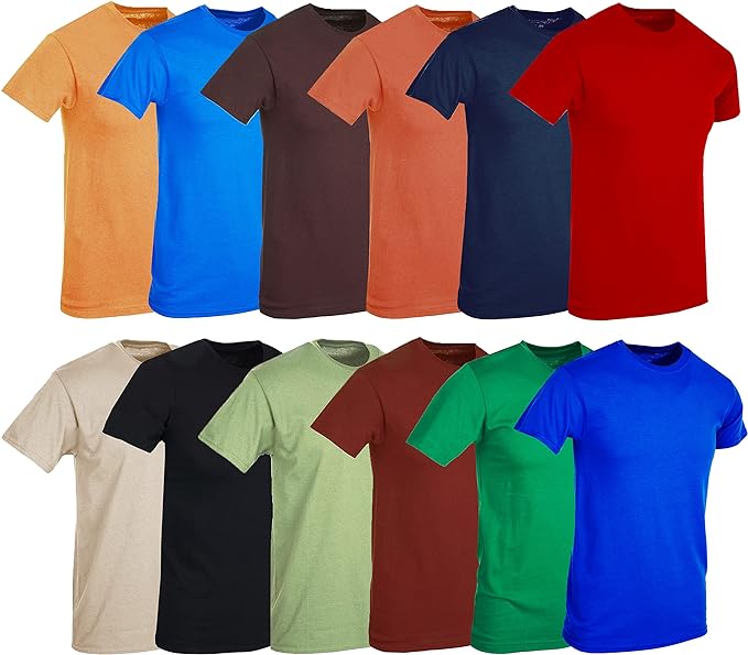 Mens Cotton Crew Neck Short Sleeve Casual T-Shirts Lightweight Bulk Pack