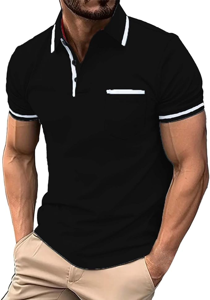 Men V Neck Cotton Black with white trim